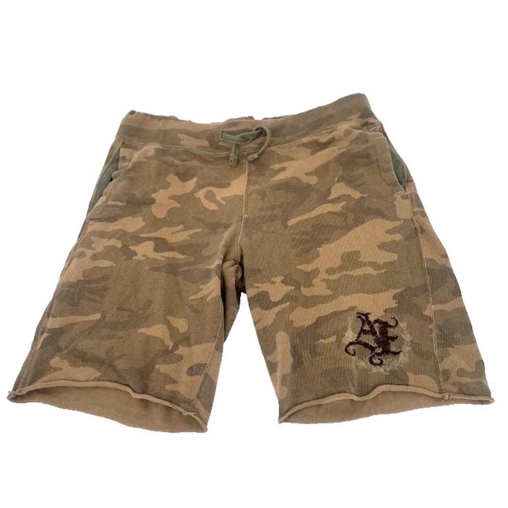 American Eagle Y2K Camo Sweat Shorts Mens S Waist Brown Drawstring Lounge 11"